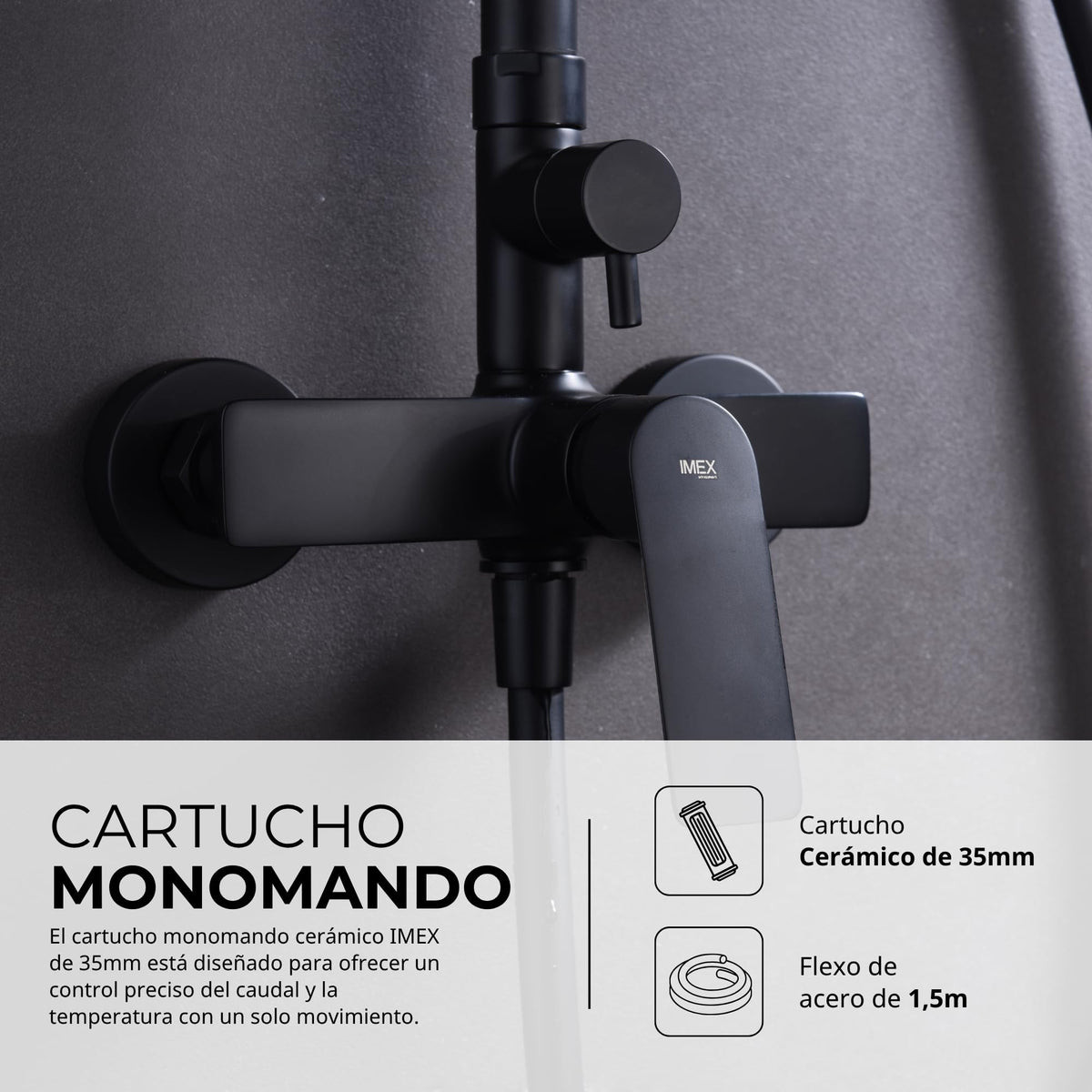 CONJUNTO DUCHA MONOMANDO LÚXOR Negro Mate