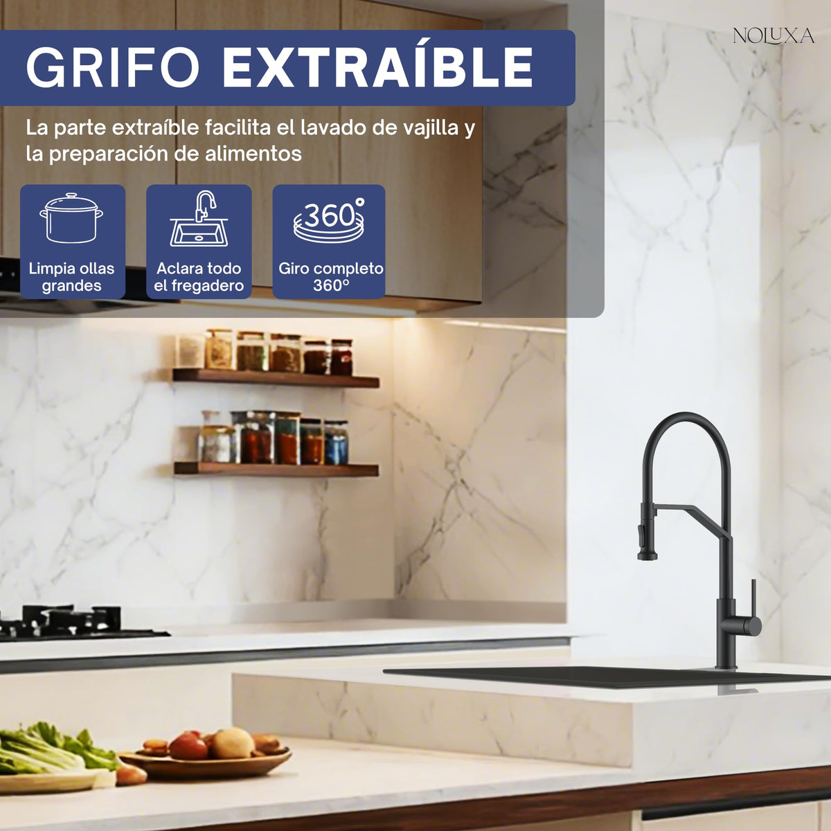 GRIFO DE COCINA EXTRAÍBLE CON DIFUSOR SERIE VENETO