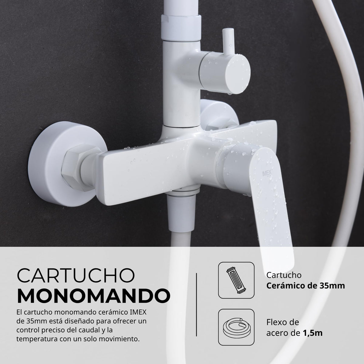 CONJUNTO DUCHA MONOMANDO LÚXOR Blanco Mate