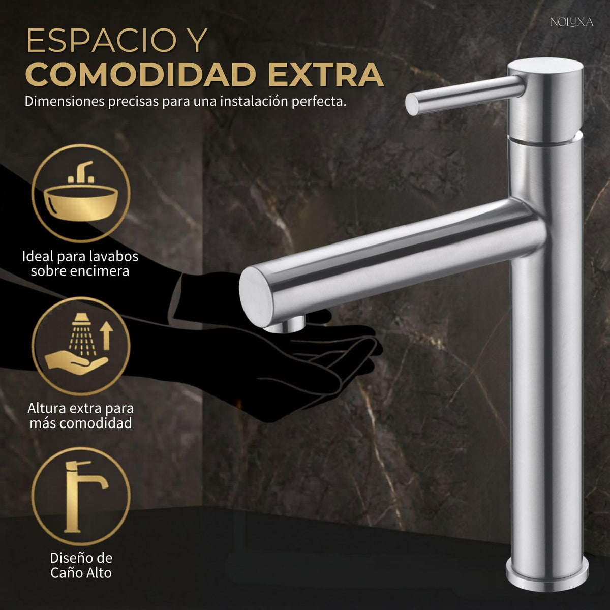 GRIFO LAVABO CAÑO ALTO MONOMANDO SERIE MOSCÚ