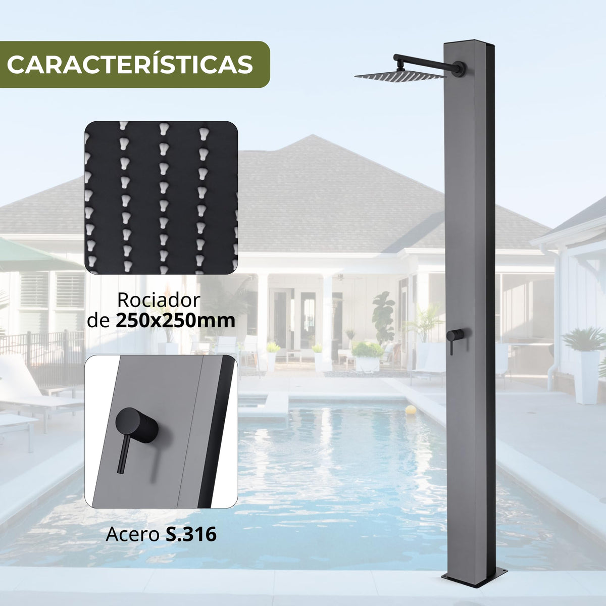 DUCHA PISCINA EXTERIOR EN ACERO INOX. S.316 SERIE PHOENIX