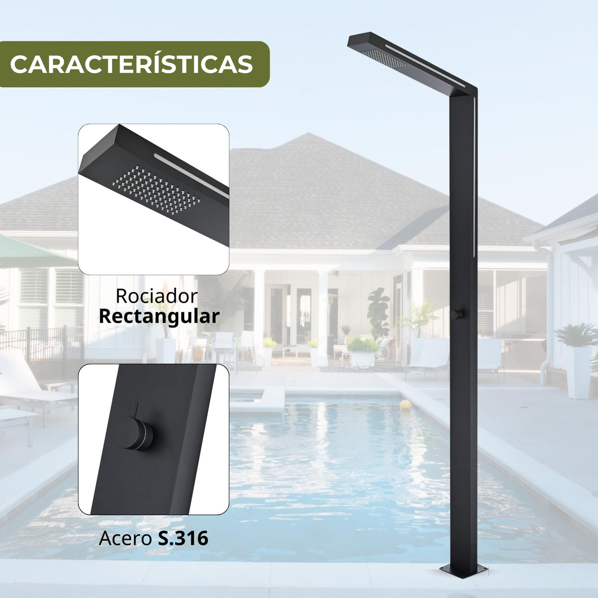 DUCHA PISCINA EXTERIOR EN ACERO INOX. S.316 SERIE SENSE