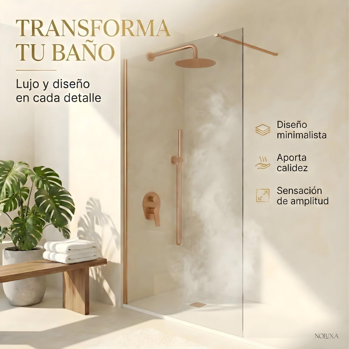MAMPARA FIJA TRANSPARENTE SERIE SCREEN 6MM - Oro Rosa Cepillado