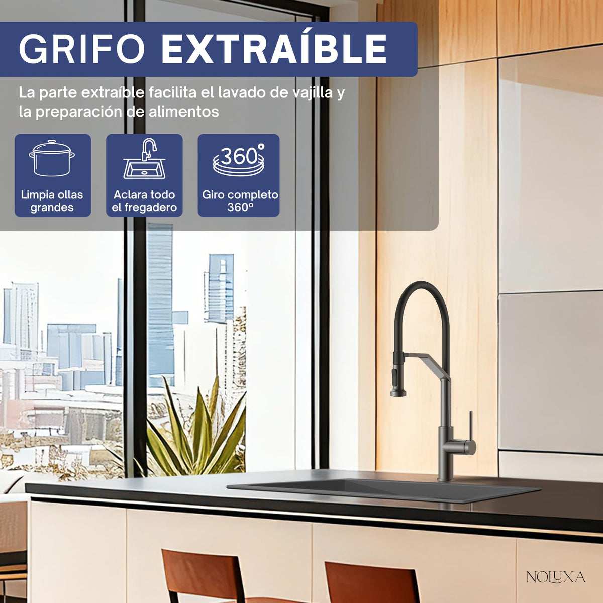 GRIFO DE COCINA EXTRAÍBLE CON DIFUSOR SERIE VENETO