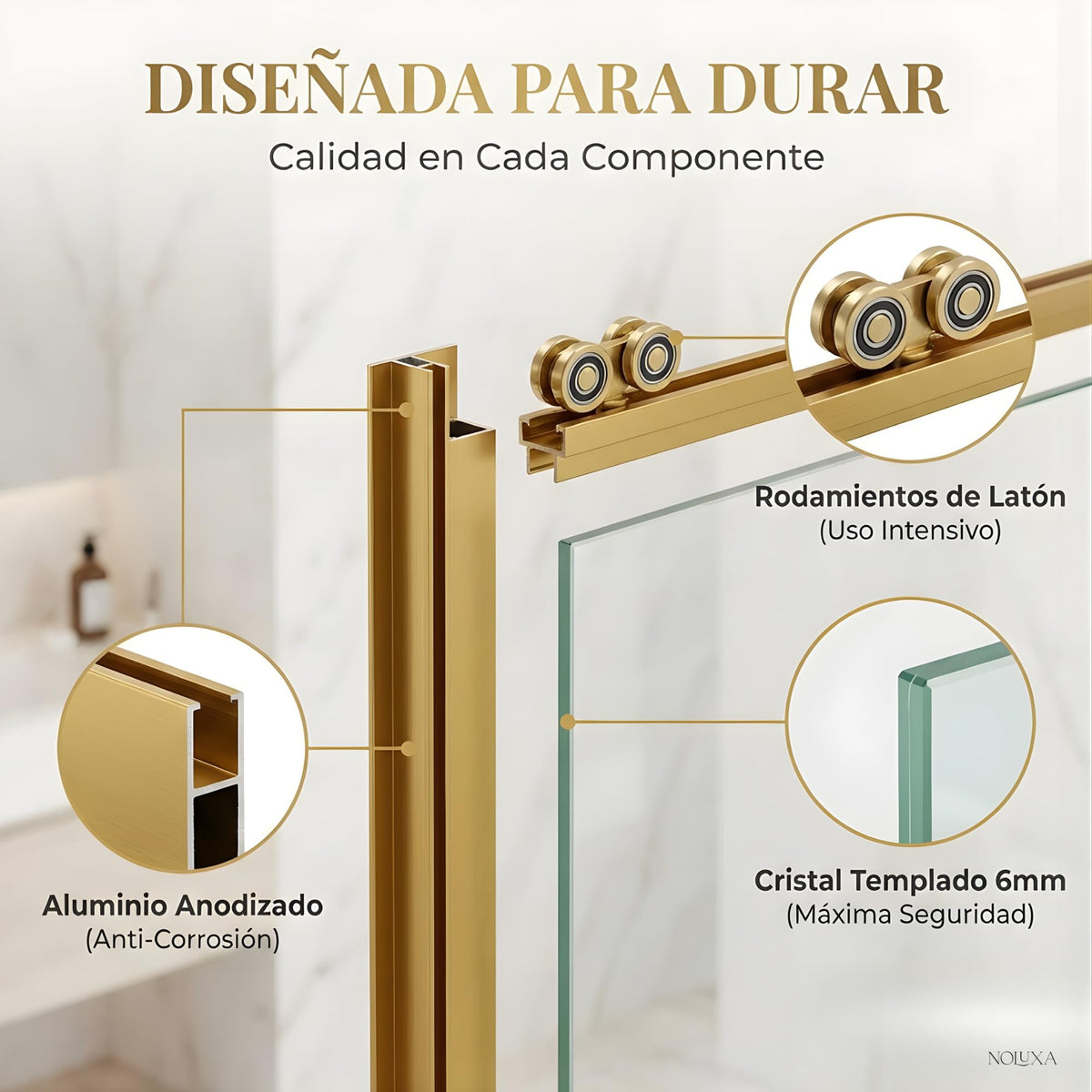 MAMPARA FRONTAL 2 FIJAS + 2 CORREDERAS SERIE STYLO - Oro Cepillado