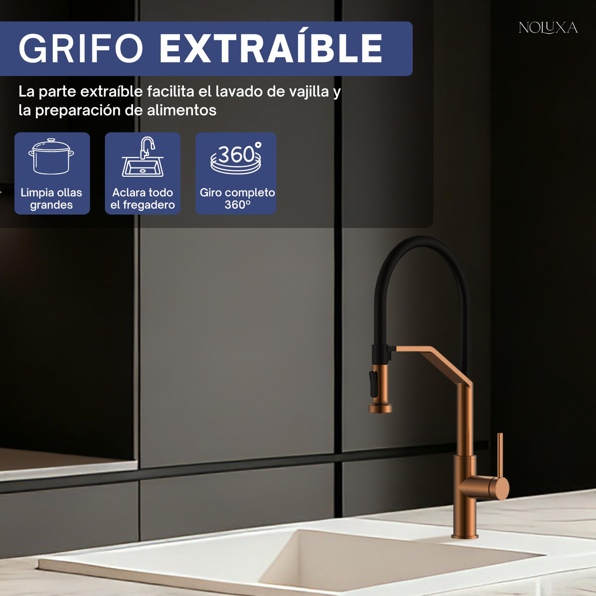 GRIFO DE COCINA EXTRAÍBLE CON DIFUSOR SERIE VENETO