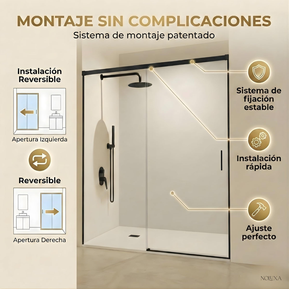 MAMPARA FRONTAL 1 FIJA + 1 CORREDERA SERIE EASY - Negro Mate
