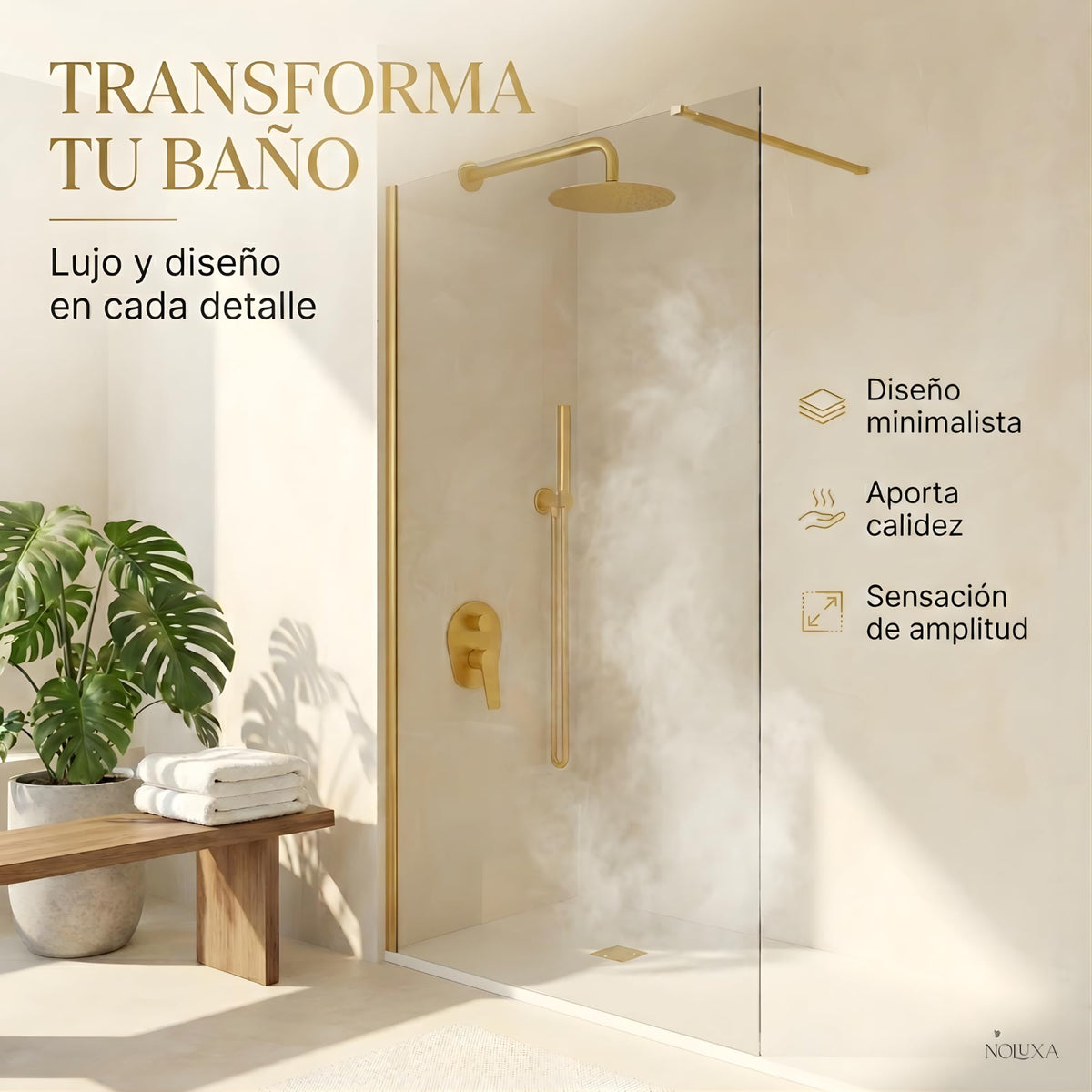 MAMPARA FIJA TRANSPARENTE SERIE SCREEN 6MM - Oro Cepillado