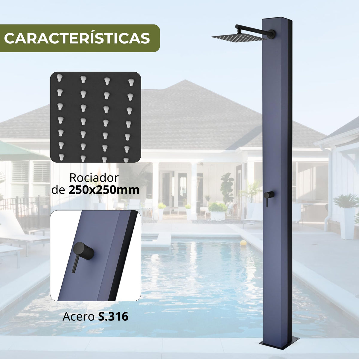 DUCHA PISCINA EXTERIOR EN ACERO INOX. S.316 SERIE PHOENIX