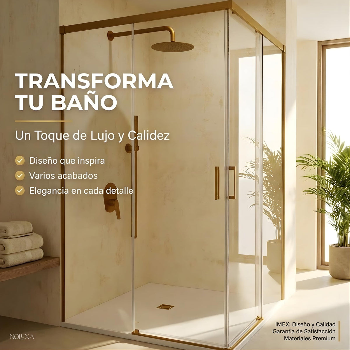 MAMPARA ANGULAR 2 FIJAS + 2 CORREDERAS SERIE STYLO - Oro Cepillado
