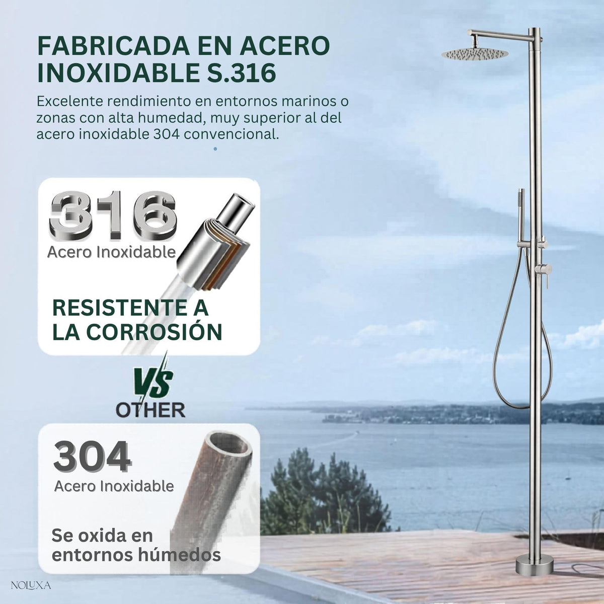 DUCHA PISCINA EXTERIOR EN ACERO INOX. S.316 SERIE KANSAS