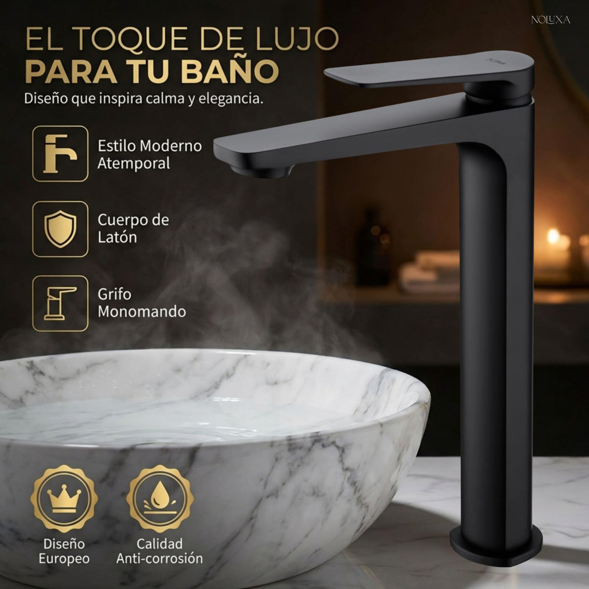 GRIFO LAVABO CAÑO ALTO MONOMANDO SERIE NÁPOLES