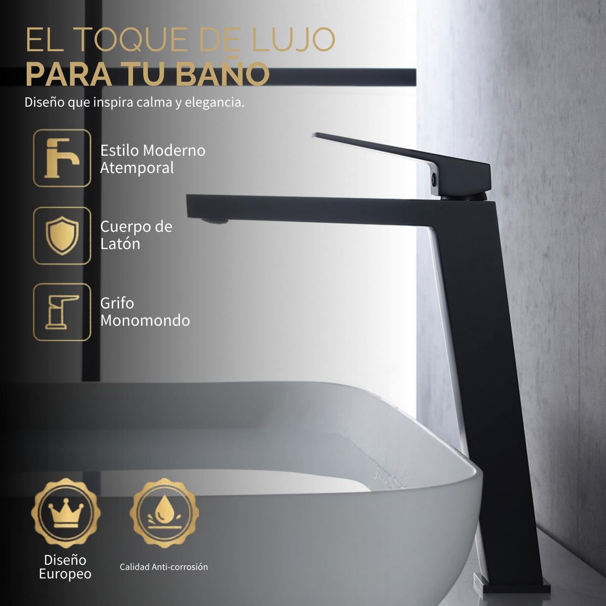GRIFO LAVABO CAÑO ALTO MONOMANDO SERIE ART
