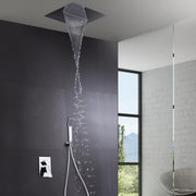 IMEX - Ducha Empotrada Techo Monomando Cromada | Conjunto de Grifería Empotrado con Alcachofa y Rociador Antical Efecto Lluvia | Columna Ducha Empotrada en Latón y Acero Inox S.304 | Serie Málaga Cromado