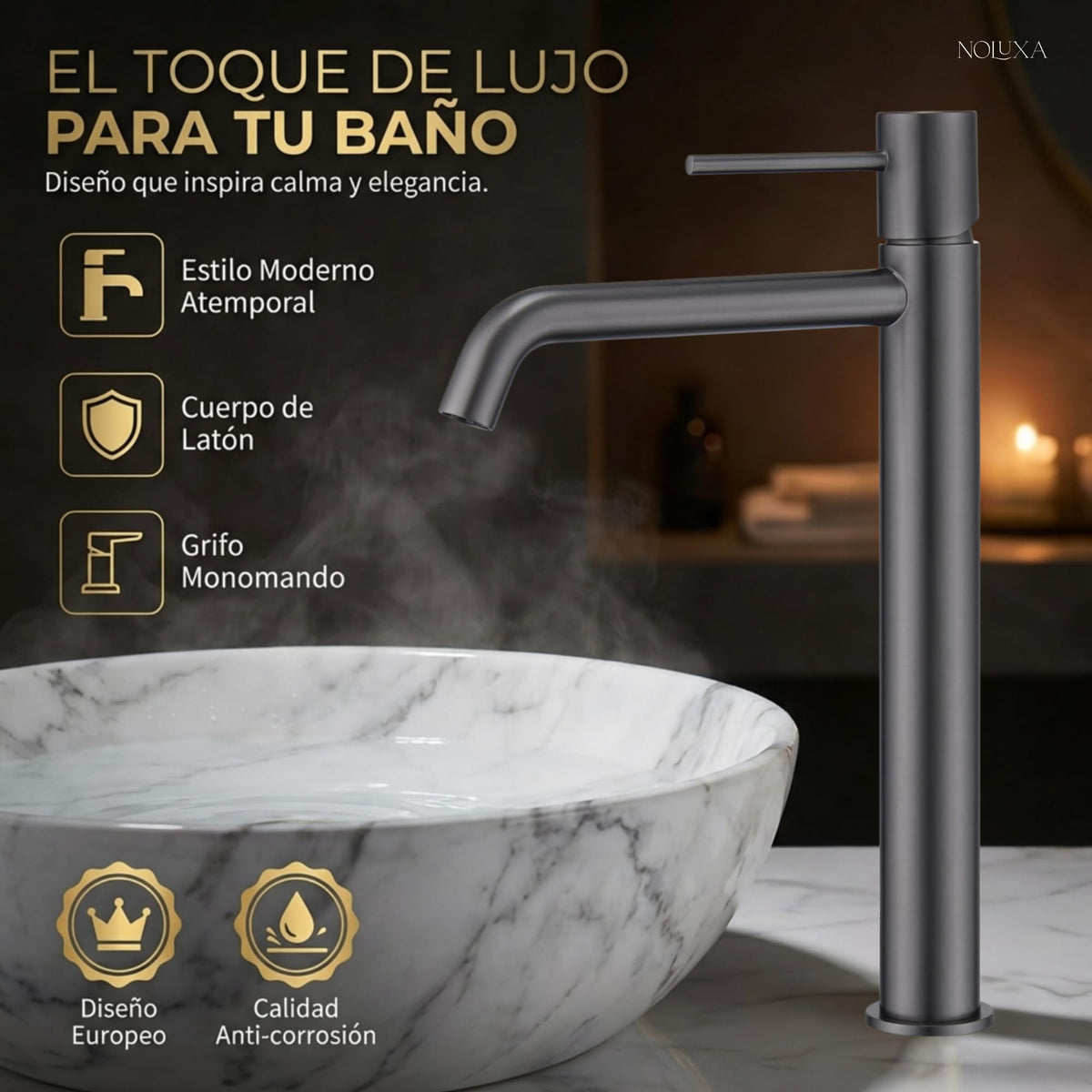 GRIFO LAVABO CAÑO ALTO MONOMANDO SERIE MONZA