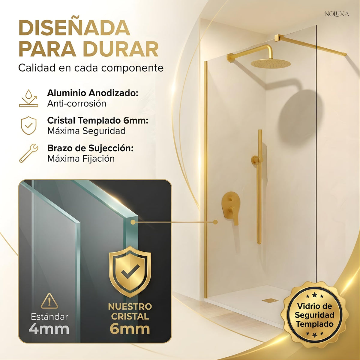 MAMPARA FIJA TRANSPARENTE SERIE SCREEN 6MM - Oro Cepillado