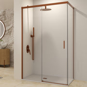 MAMPARA 1 FIJA + 1 CORREDERA + PANEL LATERAL FIJO SERIE STYLO - Oro Rosa Cepillado