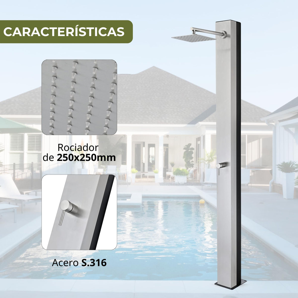 DUCHA PISCINA EXTERIOR EN ACERO INOX. S.316 SERIE PHOENIX