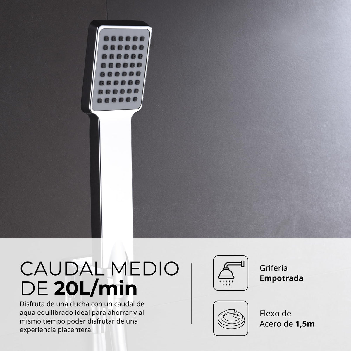 IMEX - Ducha Empotrada Techo Monomando Cromada | Conjunto de Grifería Empotrado con Alcachofa y Rociador Antical Efecto Lluvia | Columna Ducha Empotrada en Latón y Acero Inox S.304 | Serie Málaga Cromado