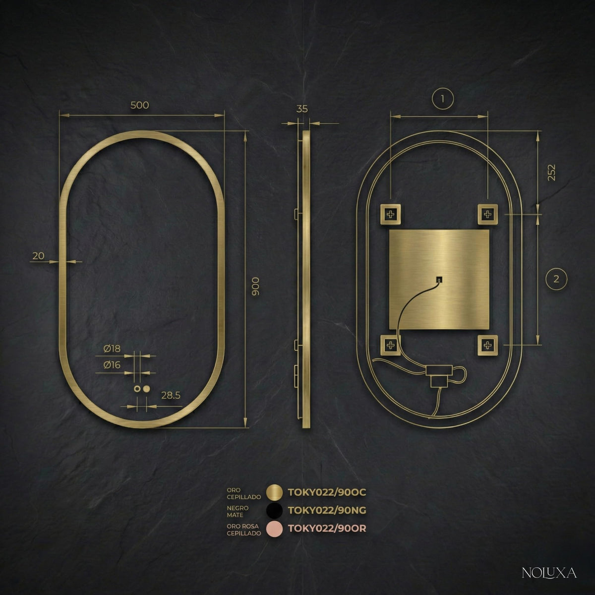 ESPEJO TOKYO 90x50 Oro Rosa Cepillado