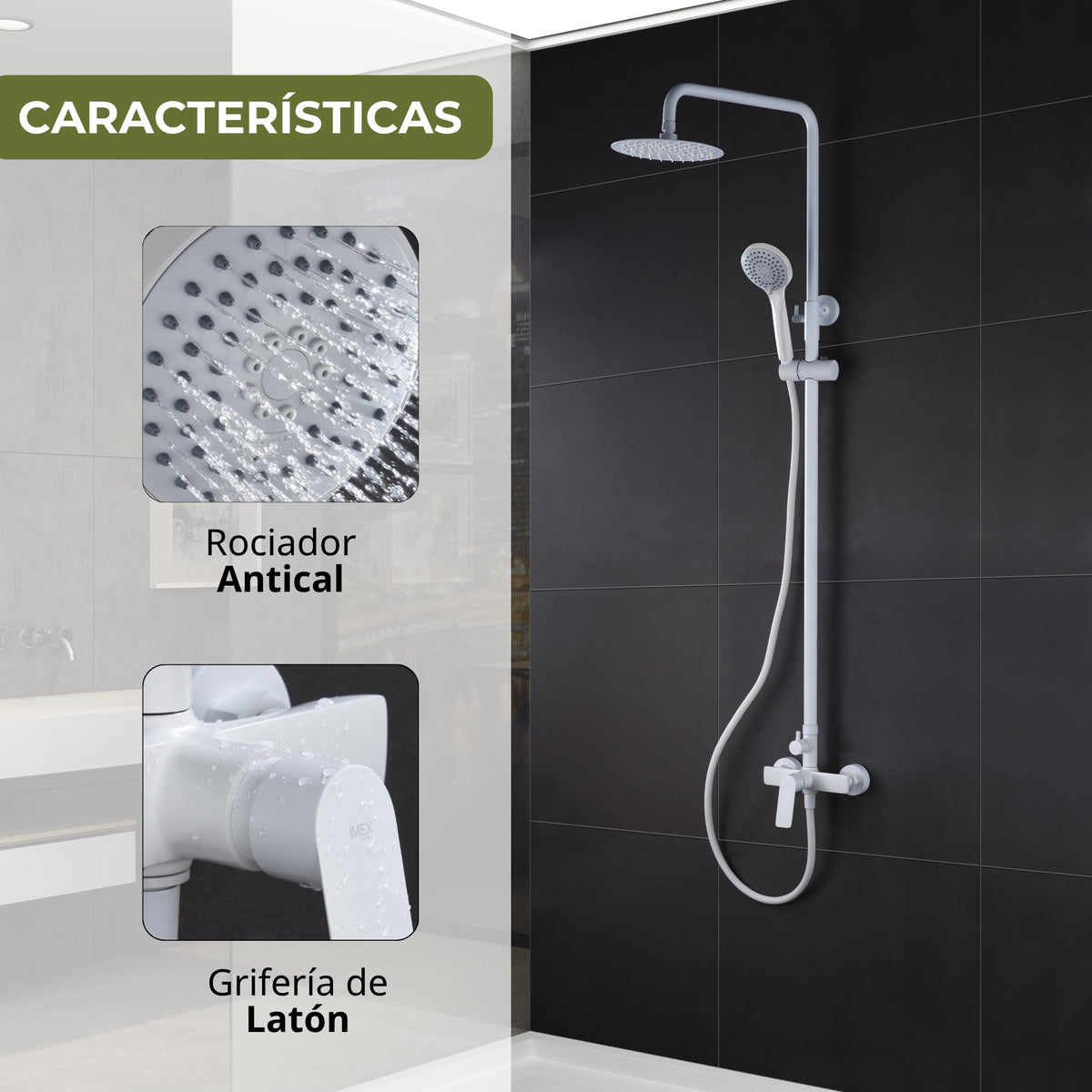 CONJUNTO DUCHA MONOMANDO LÚXOR Blanco Mate