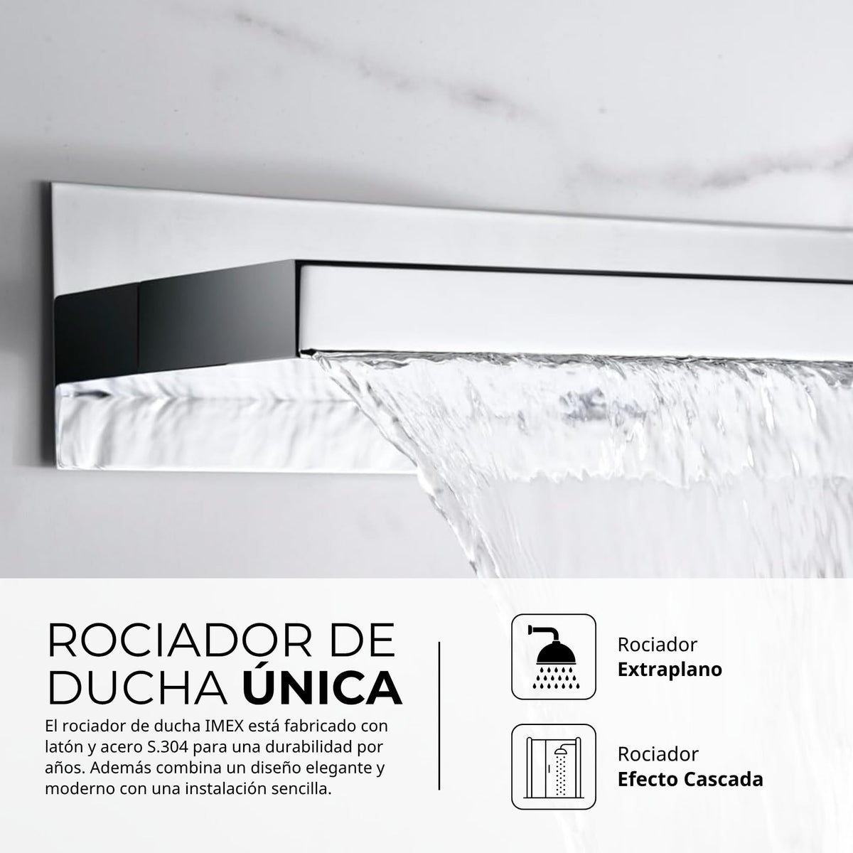 IMEX - Ducha Empotrada Monomando Cromada | Conjunto de Grifería Empotrado con Alcachofa y Rociador Antical Efecto Lluvia | Columna Ducha Empotrada en Latón y Acero Inox S.304 | Serie Formentera Cromado