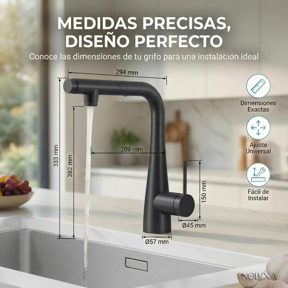 GRIFERIA DE COCINA OSMOSIS EXTRAIBLE SPLIT SERIE SPLIT Negro Mate