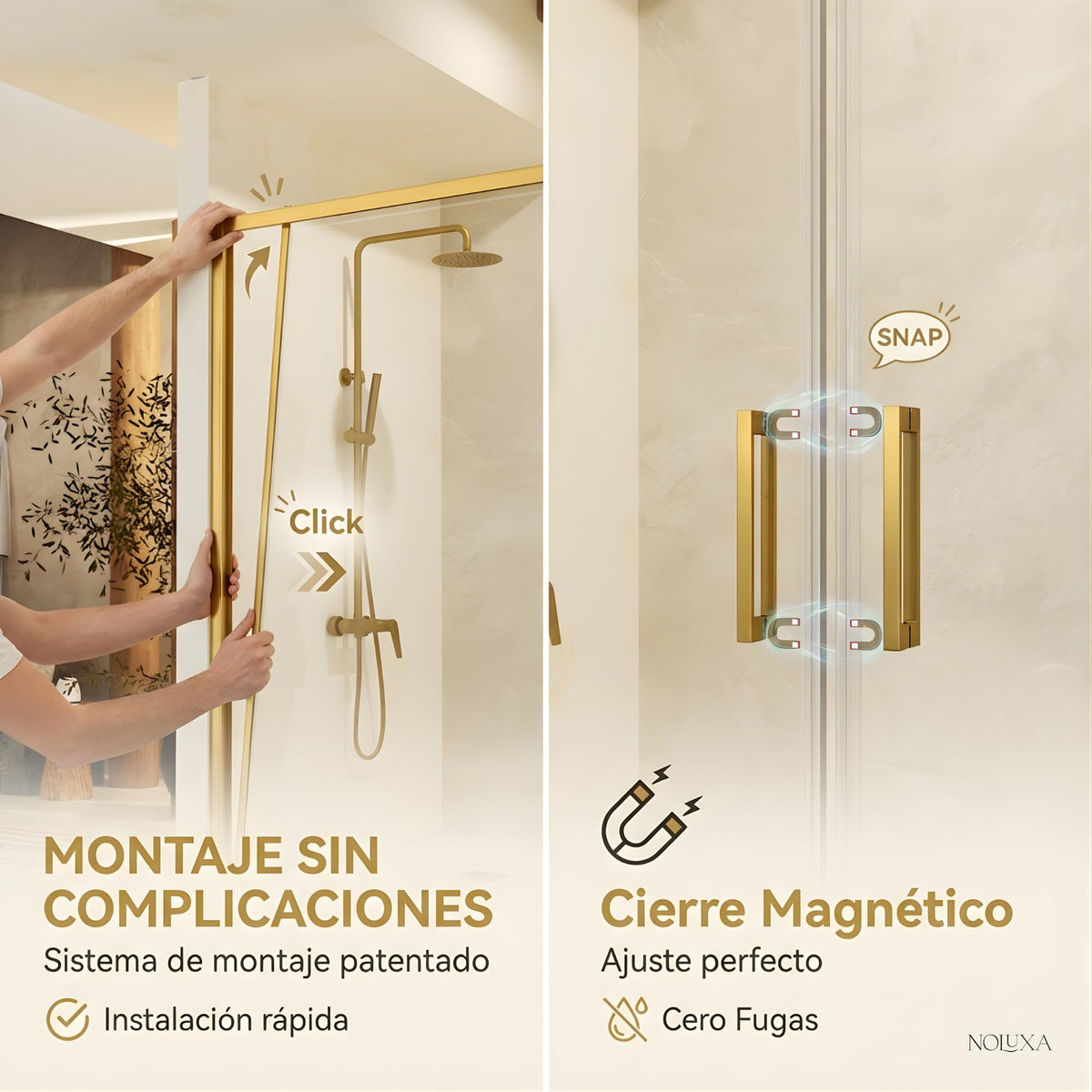 MAMPARA FRONTAL 2 FIJAS + 2 CORREDERAS SERIE STYLO - Oro Cepillado