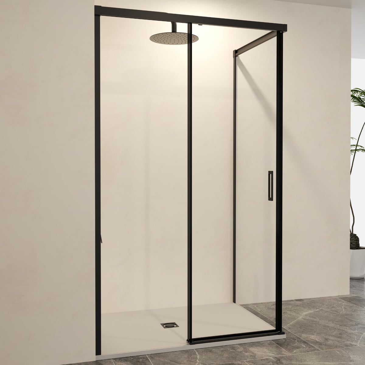 MAMPARA 1 FIJA + 1 CORREDERA + PANEL LATERAL FIJO SERIE STYLO - Negro Mate
