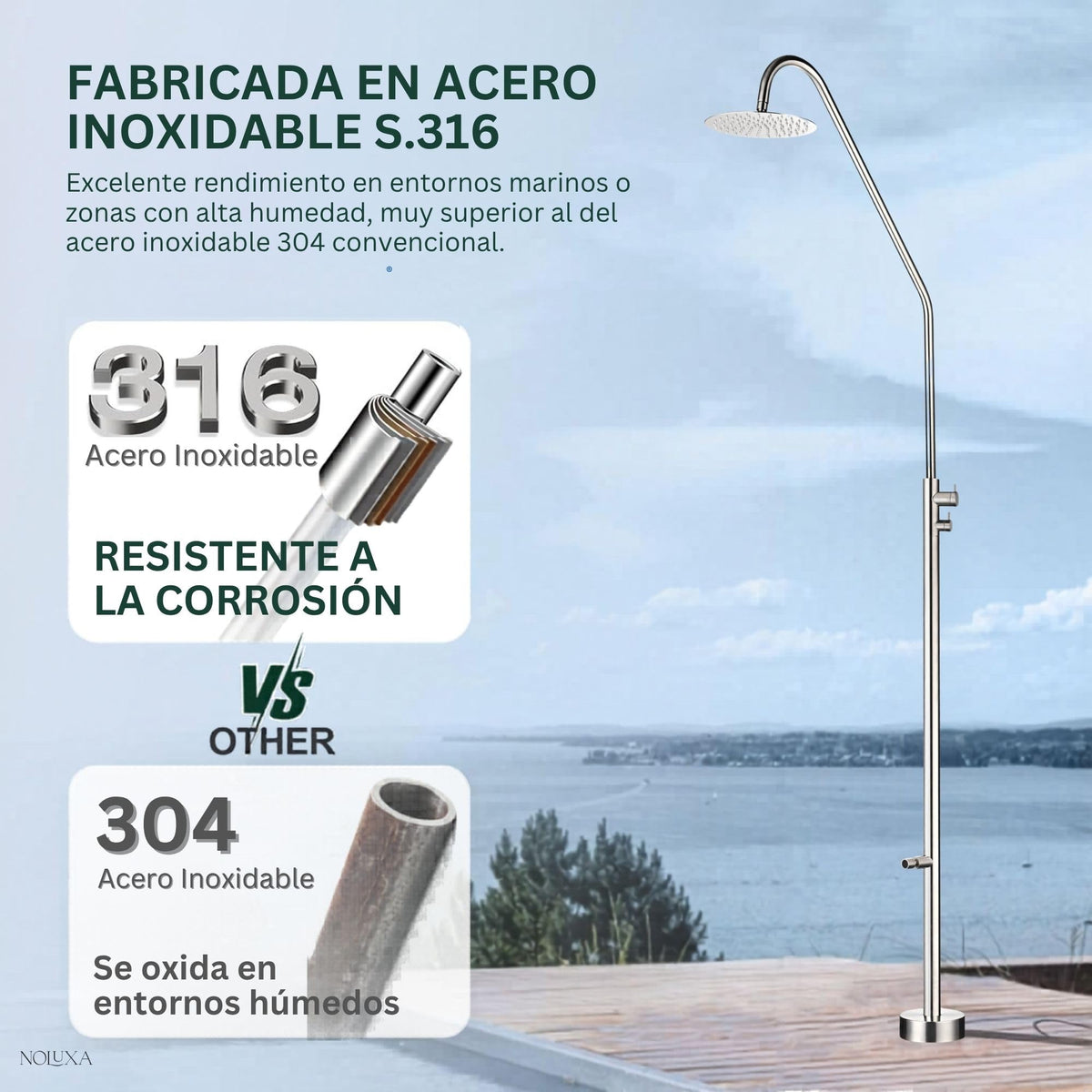 DUCHA PISCINA EXTERIOR EN ACERO INOX. S.316 SERIE DAKOTA
