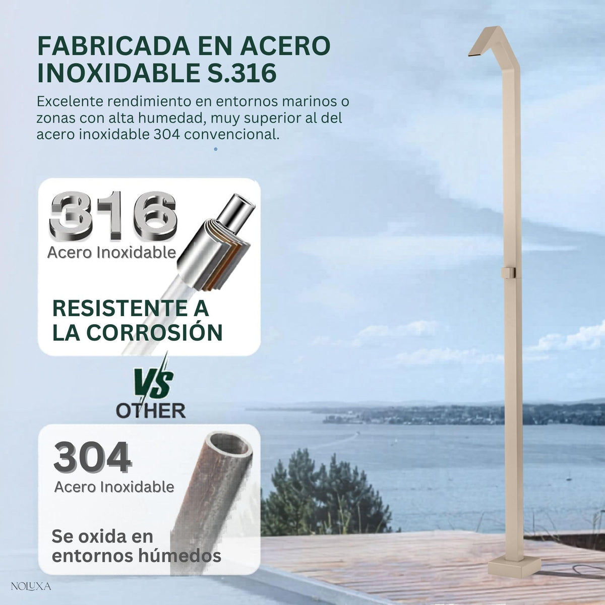 DUCHA PISCINA EXTERIOR EN ACERO INOX. S.316 SERIE NIAGARA