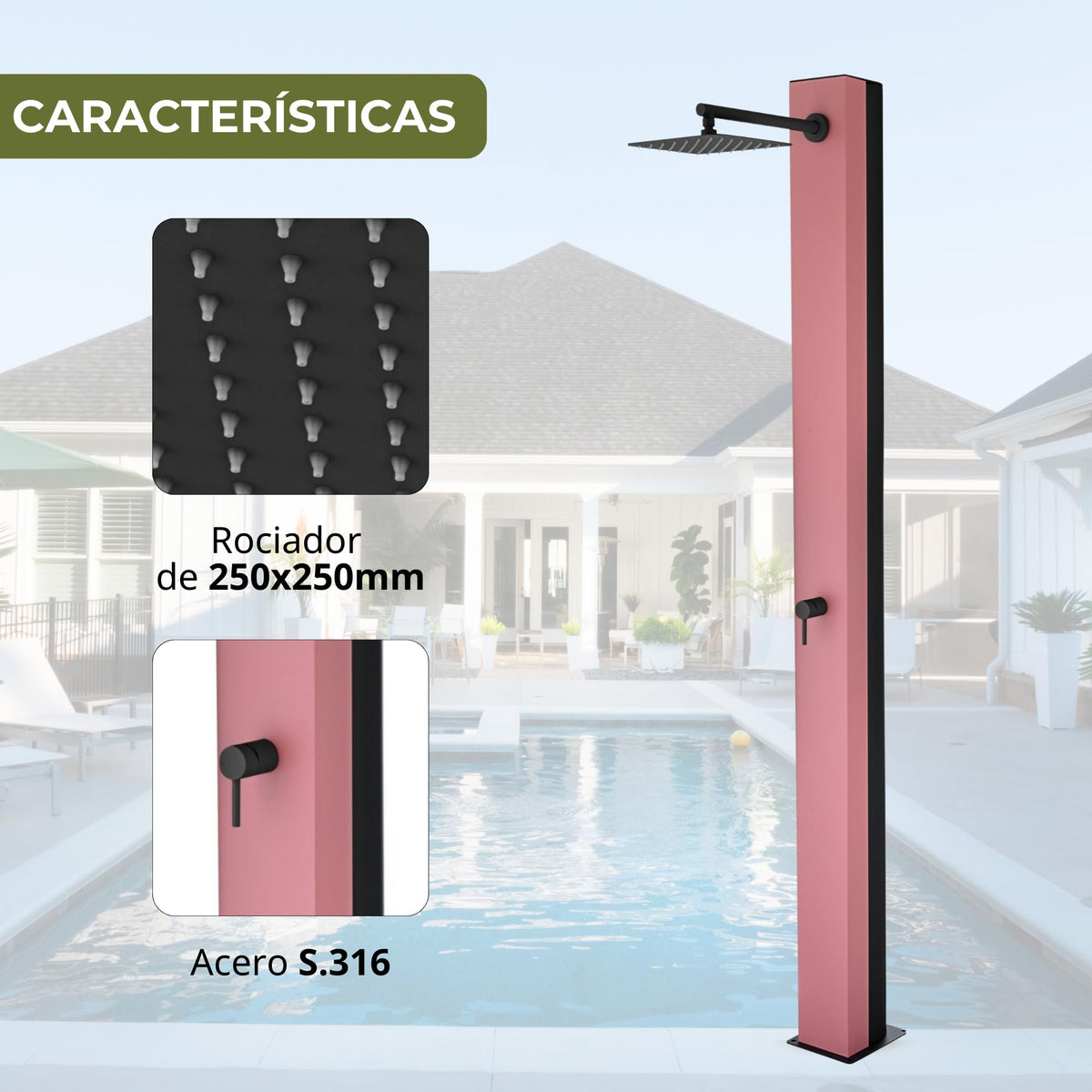 DUCHA PISCINA EXTERIOR EN ACERO INOX. S.316 SERIE PHOENIX