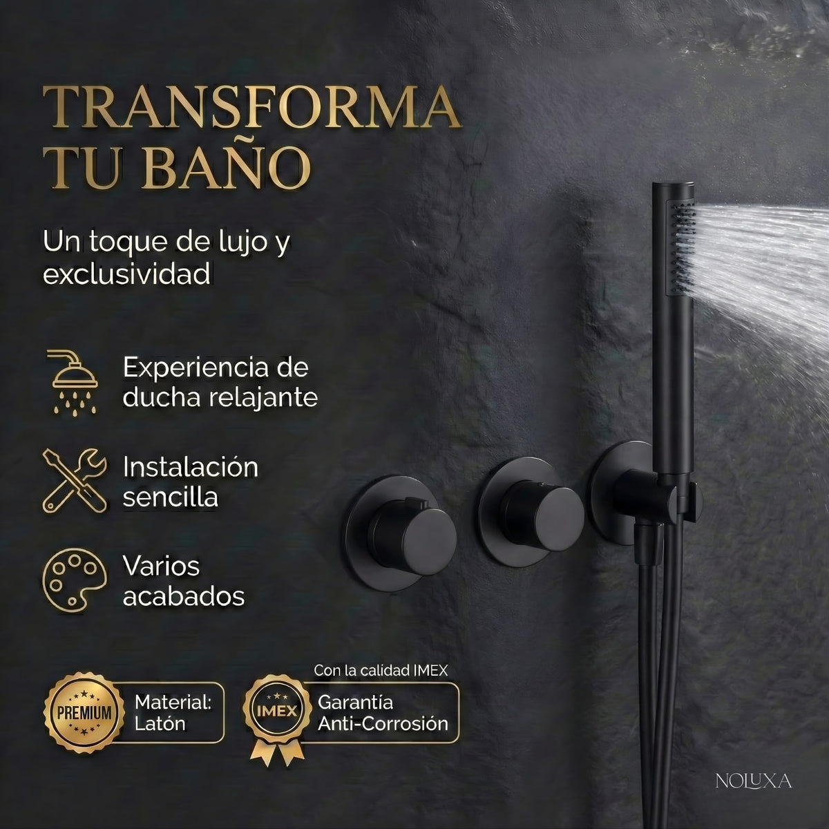 CONJUNTO DUCHA TERMOSTÁTICO EMPOTRADO ASSEN Negro Mate