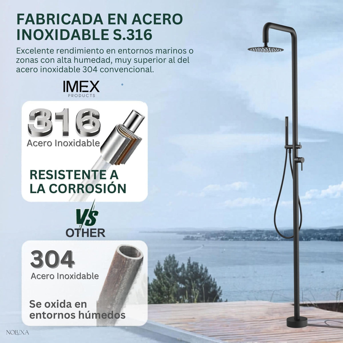 DUCHA PISCINA EXTERIOR EN ACERO INOX. S.316 SERIE FLORIDA