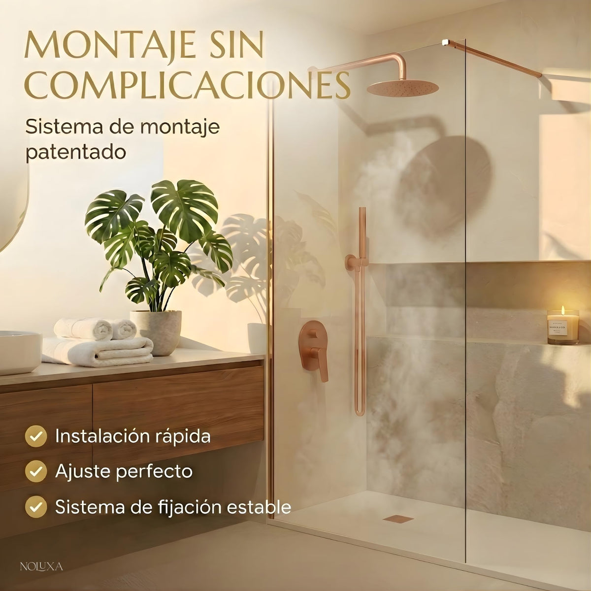 MAMPARA FIJA TRANSPARENTE SERIE SCREEN 6MM - Oro Rosa Cepillado
