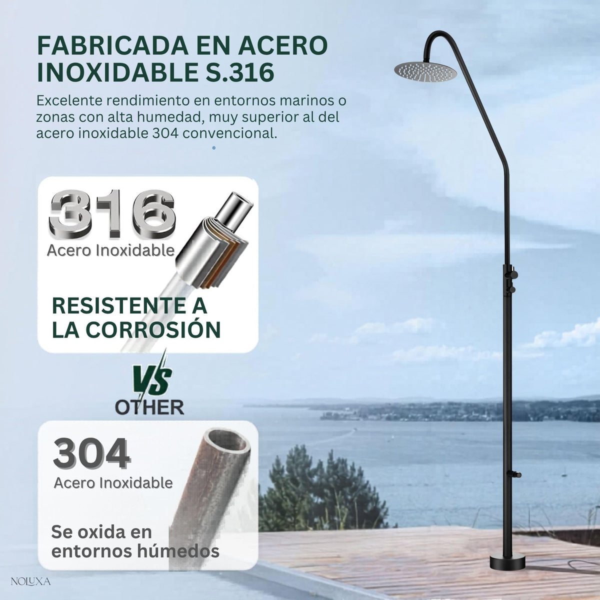 DUCHA PISCINA EXTERIOR EN ACERO INOX. S.316 SERIE DAKOTA
