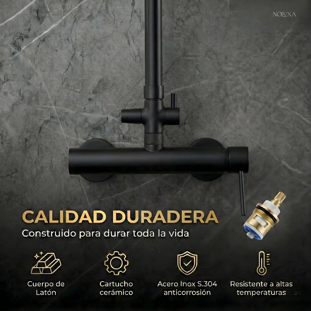 CONJUNTO DUCHA MONOMANDO MILOS STICK Negro Mate