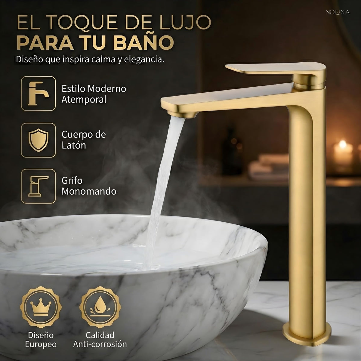 GRIFO LAVABO CAÑO ALTO MONOMANDO SERIE NÁPOLES