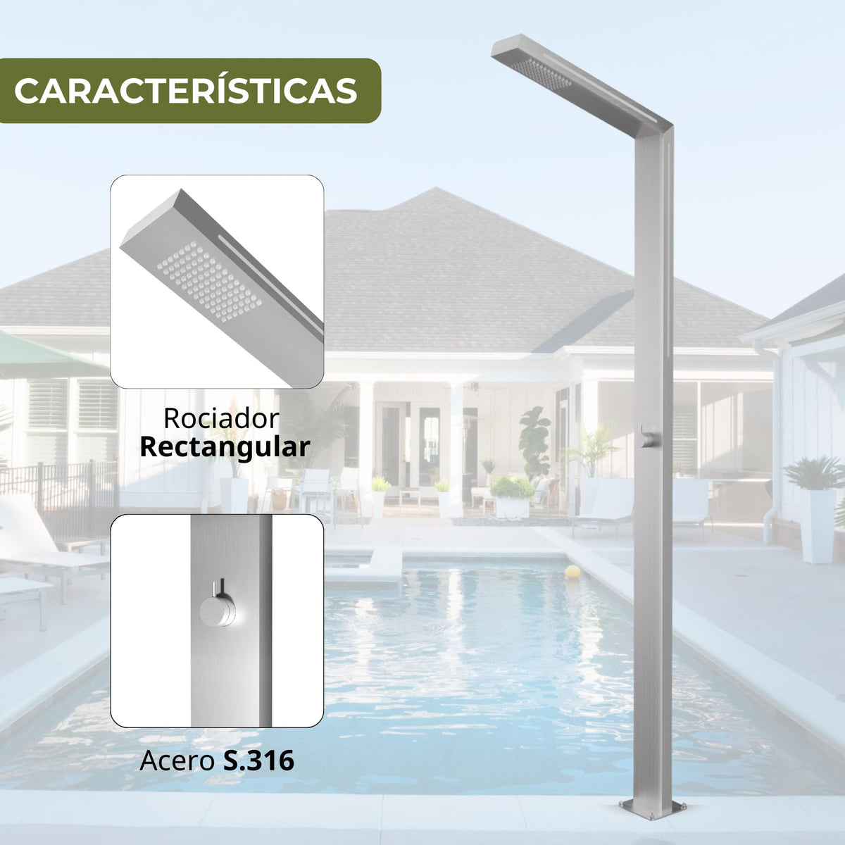 DUCHA PISCINA EXTERIOR EN ACERO INOX. S.316 SERIE SENSE