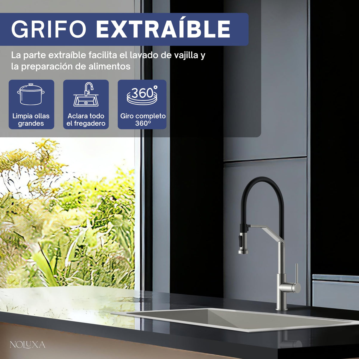 GRIFO DE COCINA EXTRAÍBLE CON DIFUSOR SERIE VENETO