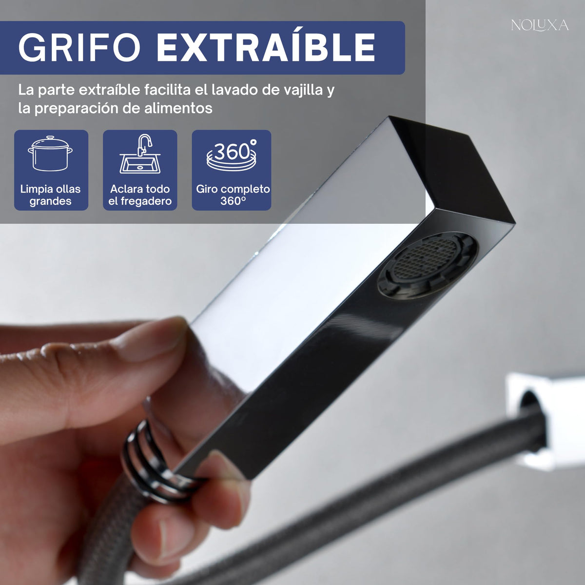 IMEX - Grifo Cocina Extraíble | Grifo Monomando Fregadero | Griferia Cocina con Ducha Flexible 360º | Grifería en Latón | Serie Costanza | Color Cromado Cromado
