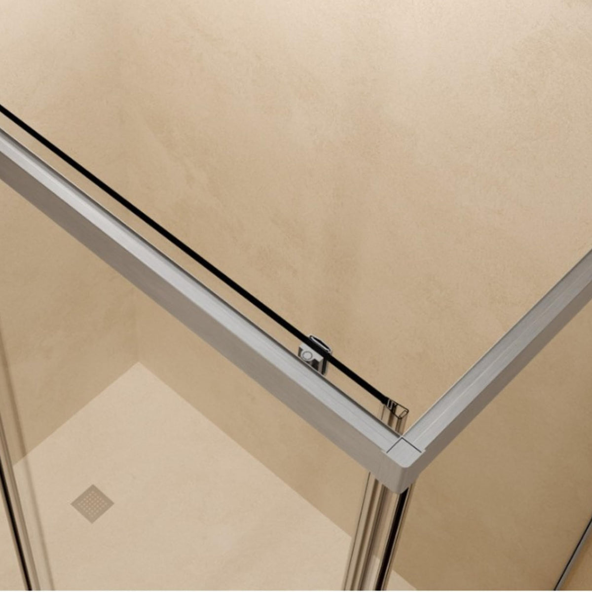 MAMPARA 1 FIJA + 1 CORREDERA + PANEL LATERAL FIJO SERIE STYLO - Níquel Cepillado