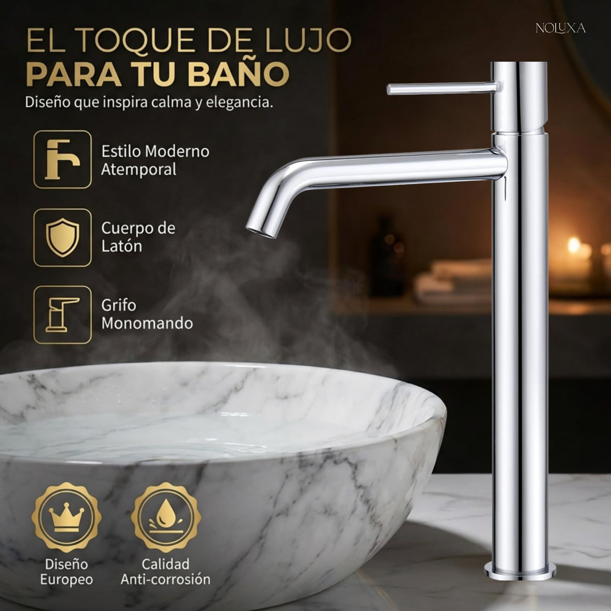 GRIFO LAVABO CAÑO ALTO MONOMANDO SERIE MONZA
