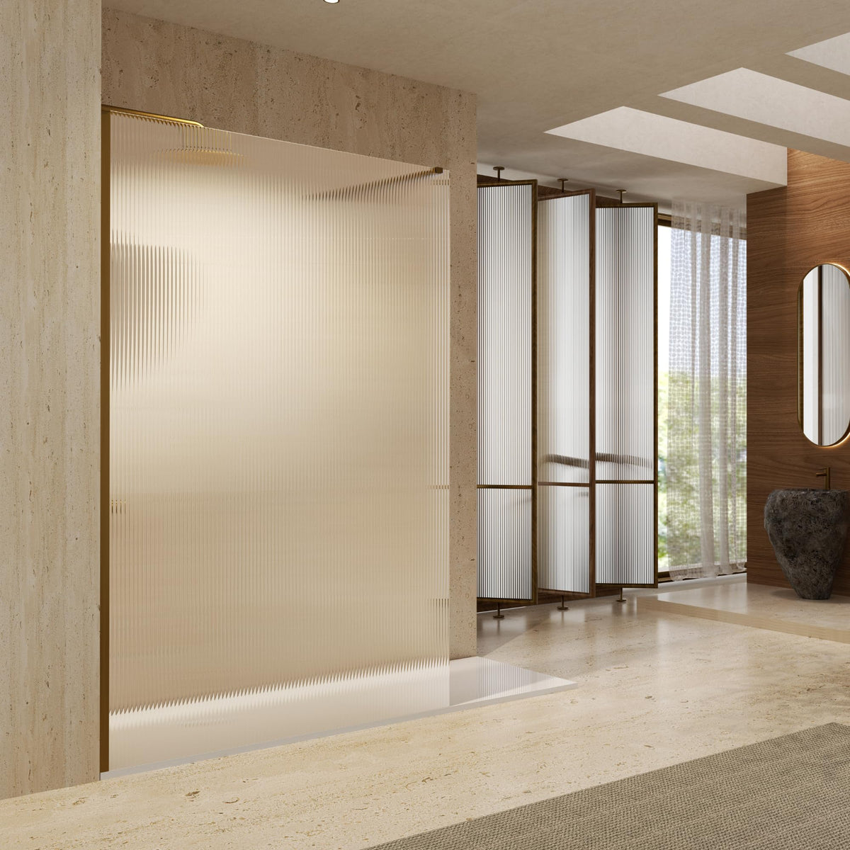 MAMPARA FIJO SCREEN WAVES 100 x 200 cm Oro Cepillado