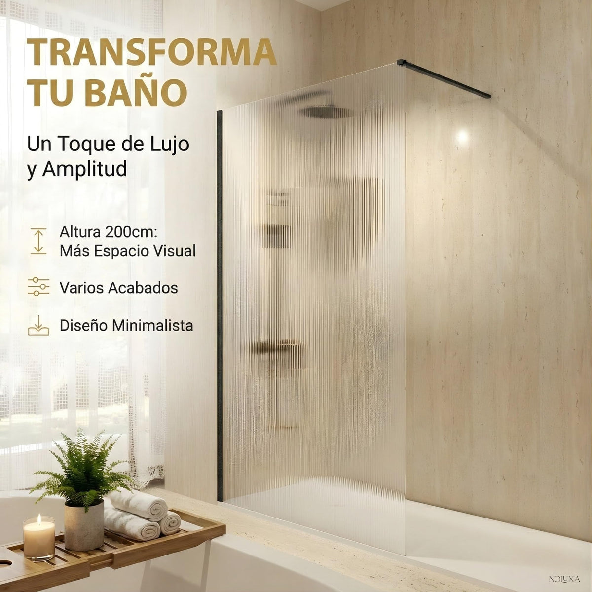 MAMPARA FIJO SCREEN WAVES 100 x 200 cm Negro Mate