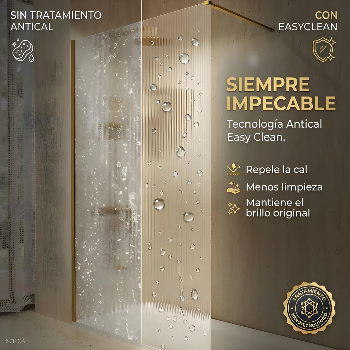 MAMPARA FIJO SCREEN WAVES 100 x 200 cm Oro Cepillado