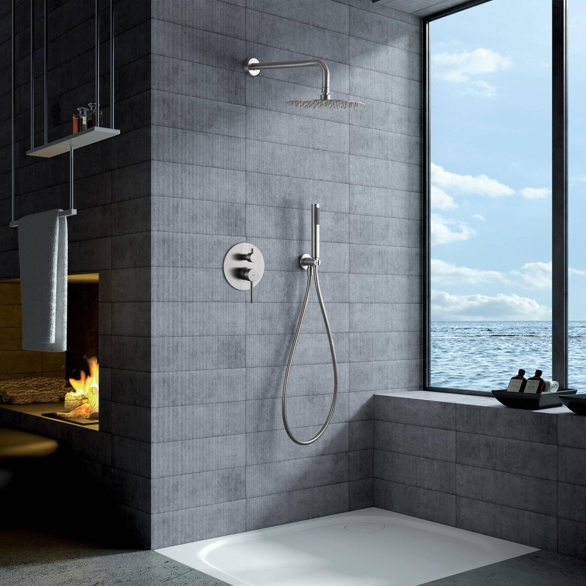 DUCHA EMPOTRADA EXTERIOR MONOMANDO EN ACERO INOX. S.316 SERIE MOSCÚ