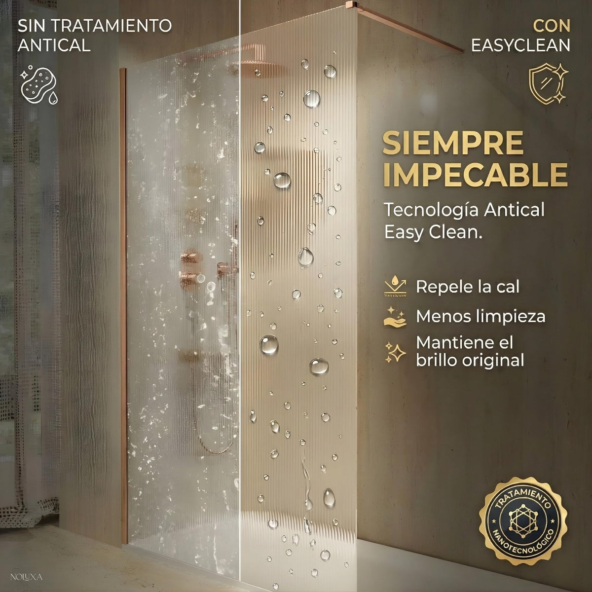 MAMPARA FIJO SCREEN WAVES 100 x 200 cm Oro Rosa Cepillado