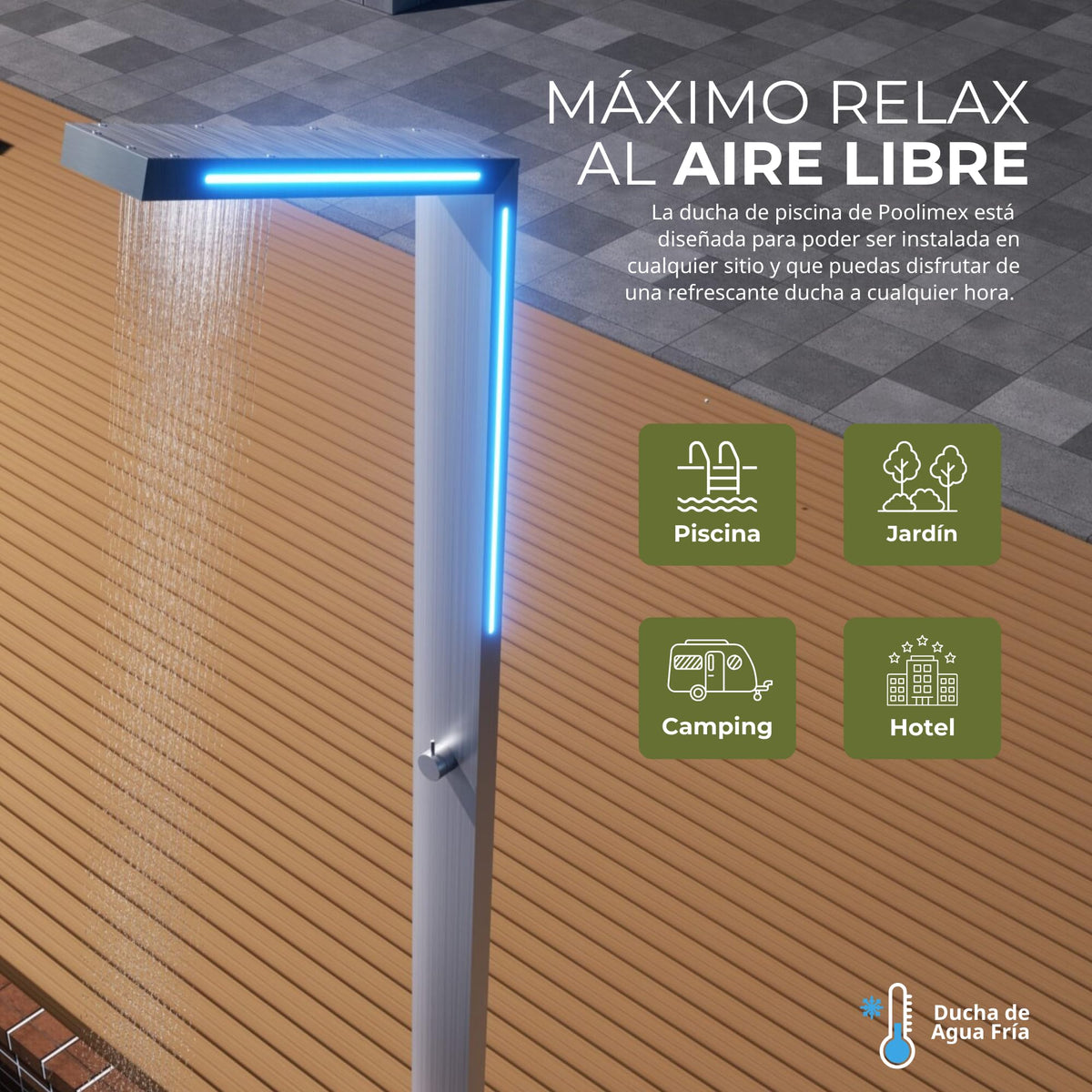 DUCHA PISCINA EXTERIOR EN ACERO INOX. S.316 SERIE SENSE