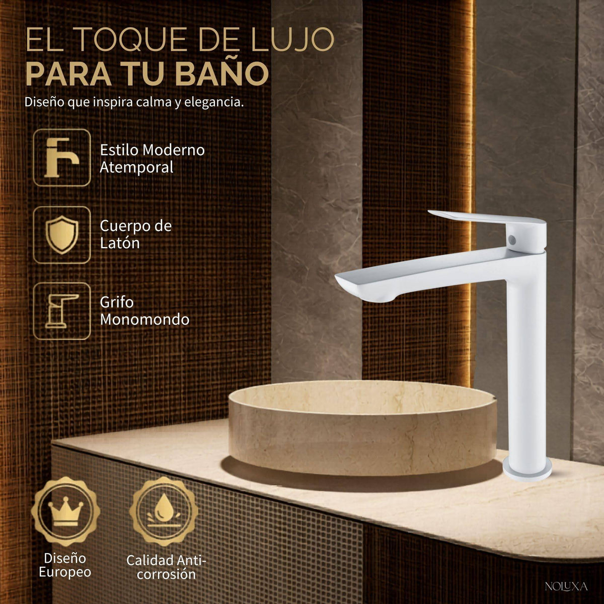 GRIFO LAVABO CAÑO ALTO MONOMANDO SERIE LUXOR